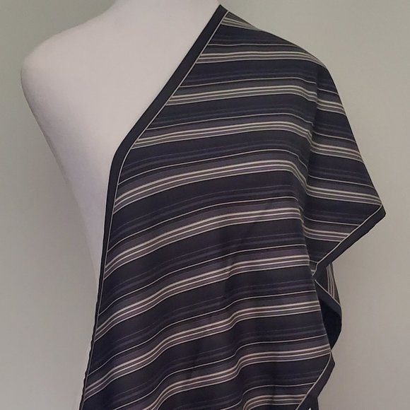 RARE Vintage Silk & Wool Long Scarf Hand Crafted Pinstripe Fringed Navy Black - Picture 2 of 9